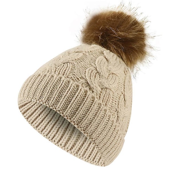 0-8 Månader Barn Pom Pom Stickad Mössa Vinter Värmare Present Cream White