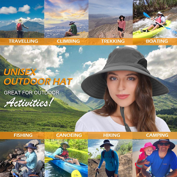 Solhatt för män/kvinnor, vattentät bredbrättad bucket hat UV-skydd boonie hatt för fiske vandring trädgårdsarbete strand GS