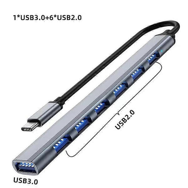 USB3.0 - USB2.0/3.0 USB-keskitin 7 portilla hopeanharmaa hopeanharmaa