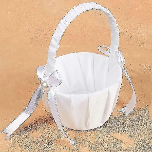2-pack Bröllop Satin Blomsterkorg, Romantisk Rosett Fest Blomsterflickkorg
