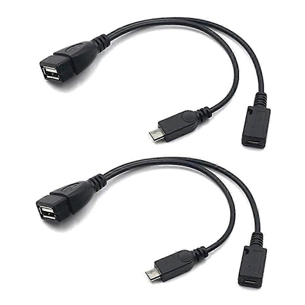 Micro USB En till Två OTG Datakabel Med Strömförsörjningsport 2-Pack[D]