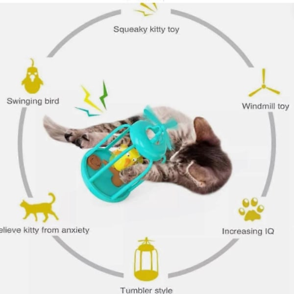Katt Leksak Interaktiv Kvittrande Fågel i Bur, Fågelbur Katt Leksak Green