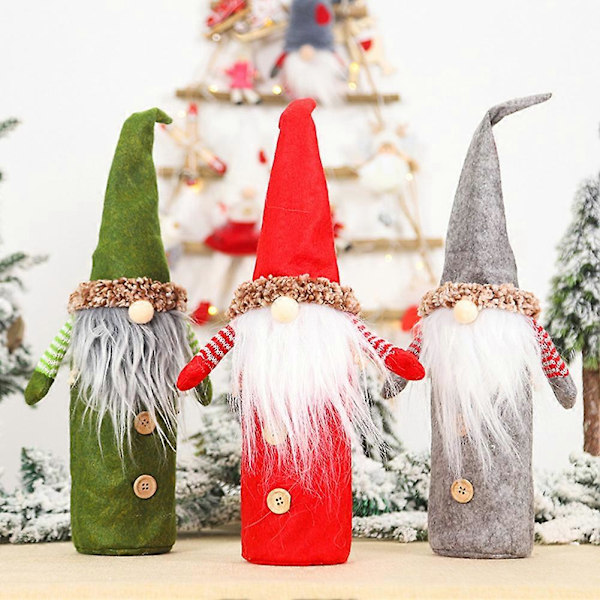 Haloppe Jul Tomte Ansiktslös Gnome Vinflaskfodral Champagneväska Juldekoration Green