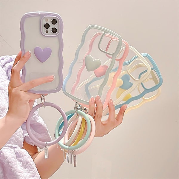 3D Kärlekshjärta Skal för iPhone 13 Pro Max/13 Pro/13, Silikon Handledsring Armband TPU Skyddsskal Blue iPhone 13