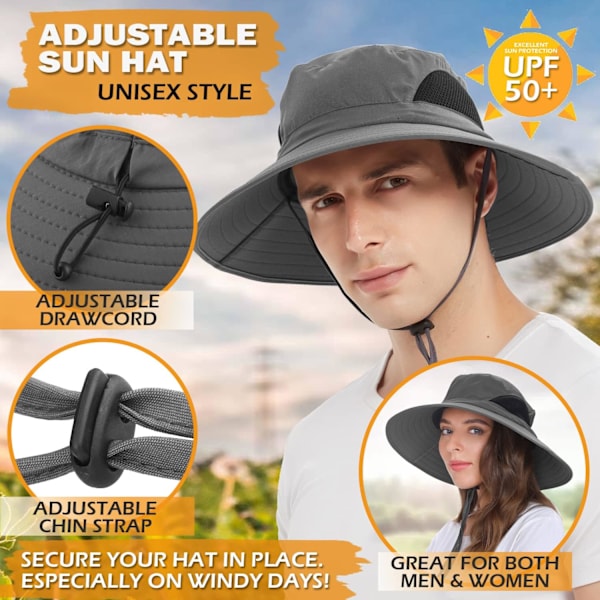 Solhatt för män/kvinnor, vattentät bredbrättad bucket hat UV-skydd boonie hatt för fiske vandring trädgårdsarbete strand GS