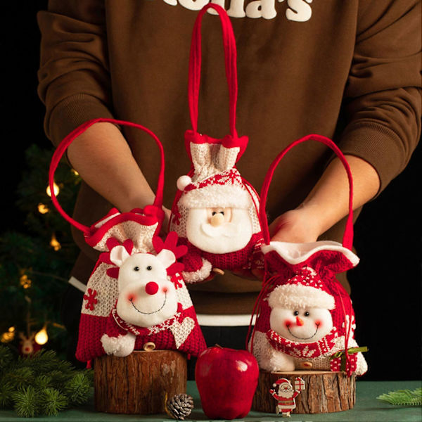 Julgodispåse Snögubbe Jultomte Ren Dockpåse Dragsko Jul Godis Hållare Presentpåsar för Julafton Snowman