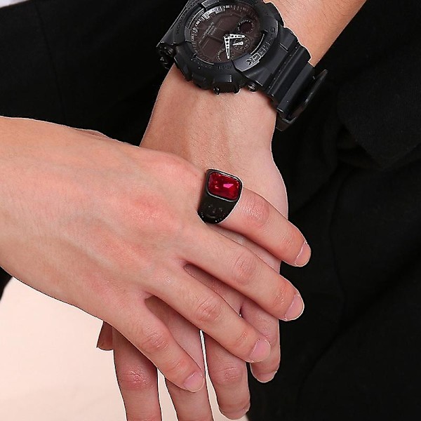 Retro Bohemisk Röd Kristall Inlagd Ring Herrring Mode Svart Metall Kristall Ring Tillbehör Fest Smycken Red 11