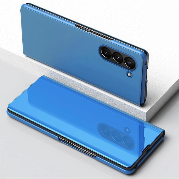 Fodral till Samsung Galaxy Z Fold 6, Lyxig Spegel Klar Glitter Läder Flip Fodral med Ställ för Samsung Galaxy Z Fold 6 Blå GS Blue For Galaxy Z Fold 6