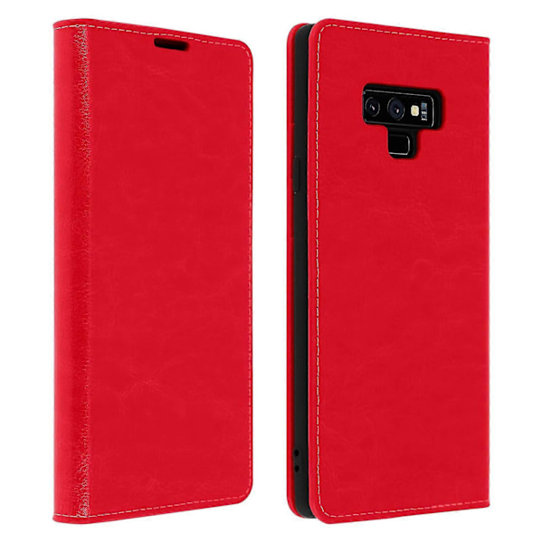 Folio Äkta Läder Galaxy Note 9 Fodral Korthållare Videoställ GS Red