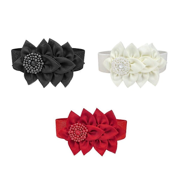 Elastiskt midjebälte för kvinnor med blomdekoration, midjeband, modeaccessoar Black 85cm