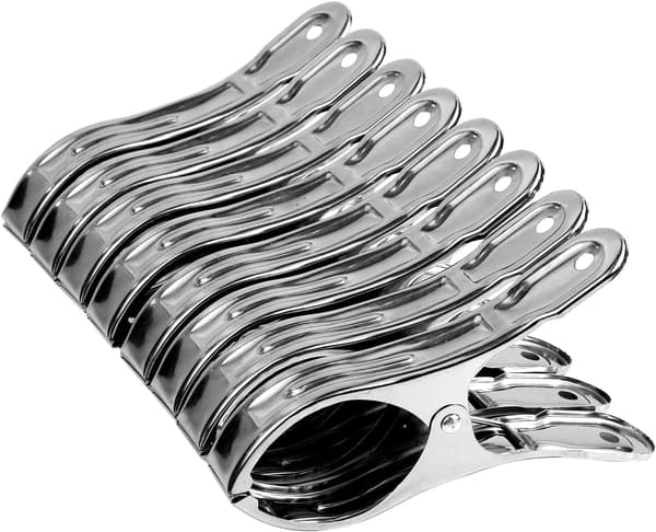 8 x store klesklyper, 12 cm badehåndkleklyper i rustfritt stål, klesklyper, solide klesklyper for solsenger