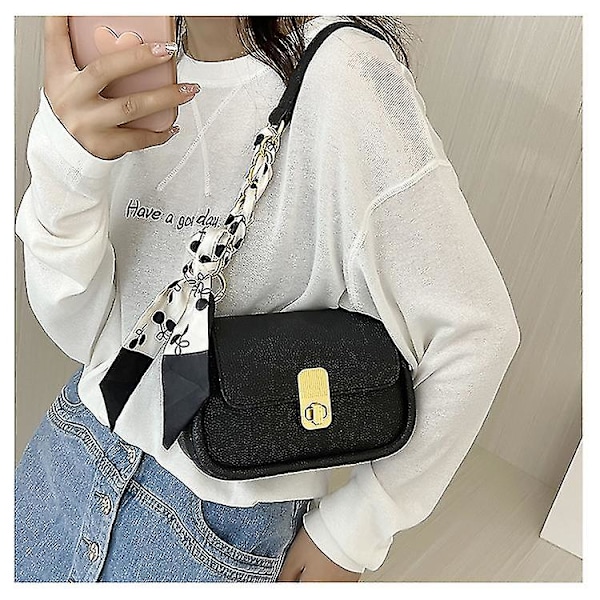 Bow Crossbody Väska Dam Pu Läder Tote Mode Axelväska För Damer Black