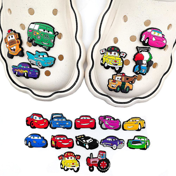 20 kpl Sarjakuva-autot Kengänkoristeet DIY Croc Clog Sandaalien Tarvikkeisiin