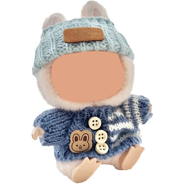 Kläder för Labubu (INGEN Docka), Hatt & Overall Set för 17cm Labubu Tillbehör Kostym GS Light Blue