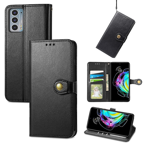 Mobilskal i Läder med Spänne, Enfärgat, för Motorola Edge 20[D] Black