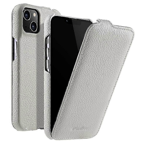 Vertikalt flipfodral för iPhone 13 i litchistruktur, äkta koläder + PC-skyddsskal Whit GS White iPhone 13 6.1 inch
