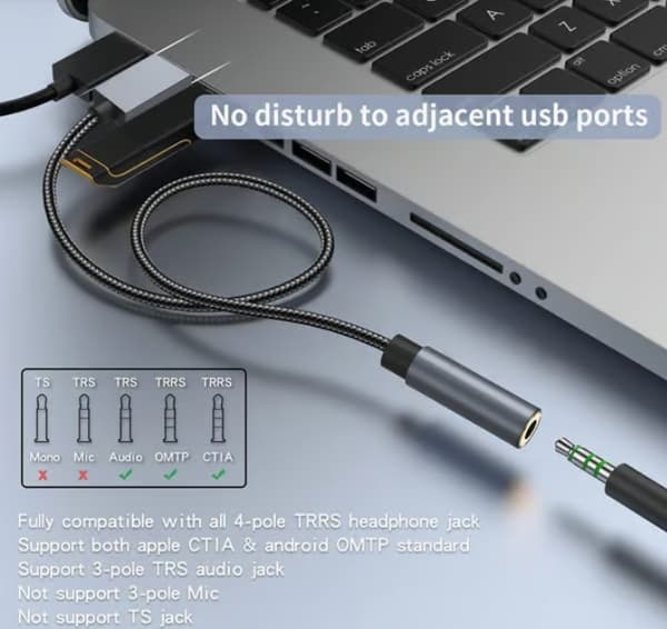 USB til 3,5 mm (hun) lydadapter