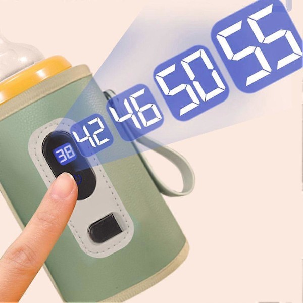 USB-driven Flaskvärmare & Mjölkvärmare - 5 Justerbara Temperaturer Flaskfodral för Hemma, Utomhusresor & Bilbruk Leather Green