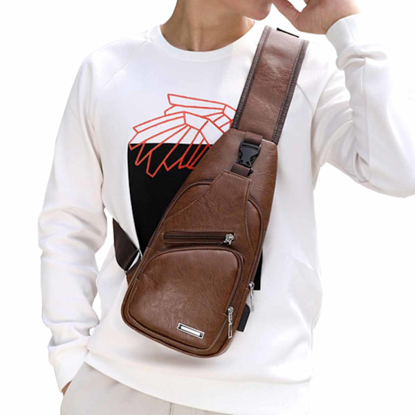 Axelväska Herr Axelremsväska Crossbody Väska Skinn Ljusbrun GS