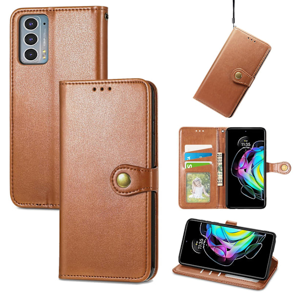 Mobilskal i Läder med Spänne, Enfärgat, för Motorola Edge 20[D] Brwon
