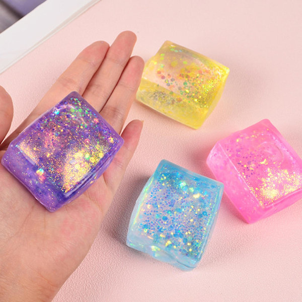 Paljetter Iskub Klämleksaker Maltos Fyrkantig Kub Snabb Återhämtning Mjuk TPR Nyp Leksak Squishes Block Stress Relief Fidget Leksak Random Color