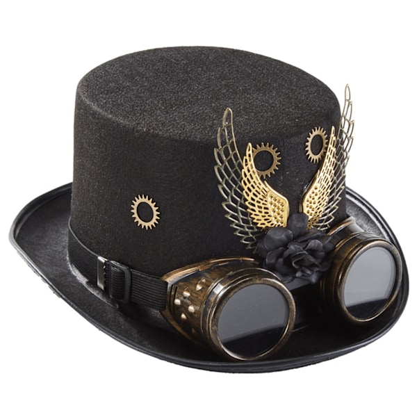 Mode Topphatt Steampunk Hatt Halloween Hatt med Kugghjul Vingar Glasögon Performance Hatt Topphatt för Maskerader Fest GS