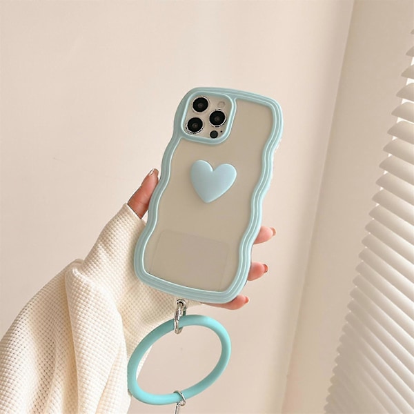 3D Kärlekshjärta Skal för iPhone 13 Pro Max/13 Pro/13, Silikon Handledsring Armband TPU Skyddsskal Blue iPhone 13