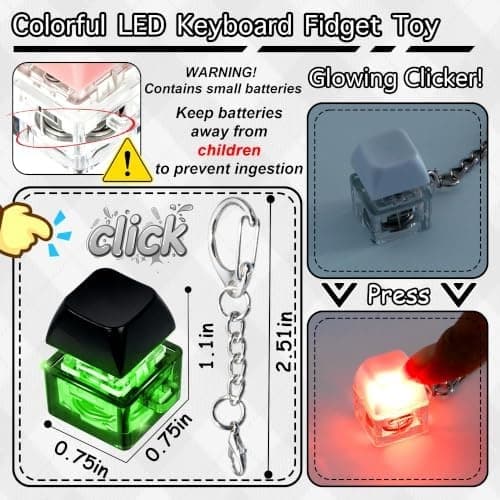 ILHSTY Keyboard Fidget Toy, 12-pak lysende klikker nøglering, sort Black+white