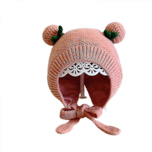 Mössa för barn, mjuk och varm kabelstickad beanie, höst- och vintermössor för små flickor, rosa