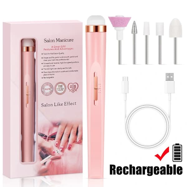 Elektrisk nagelfil - Elektrisk fil - 5-pack rosa