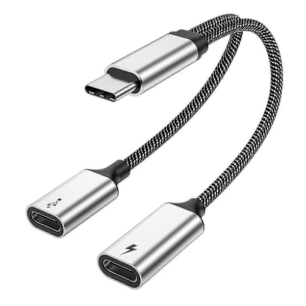 Type-C Hane till Dubbel USB C Hona Splitter Hub med PD 60W Snabbladdning