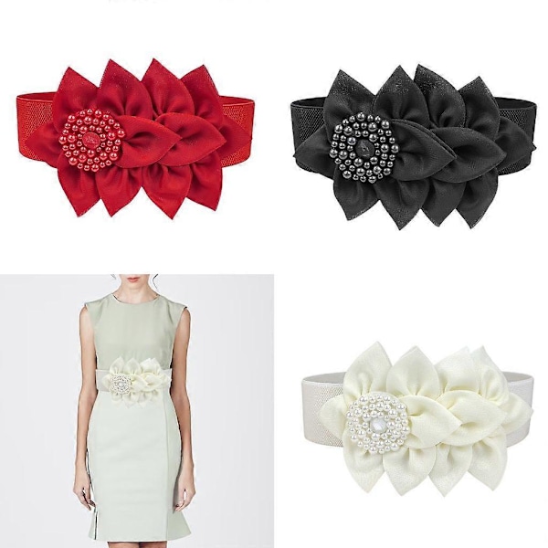 Elastiskt midjebälte för kvinnor med blomdekoration, midjeband, modeaccessoar Black 85cm