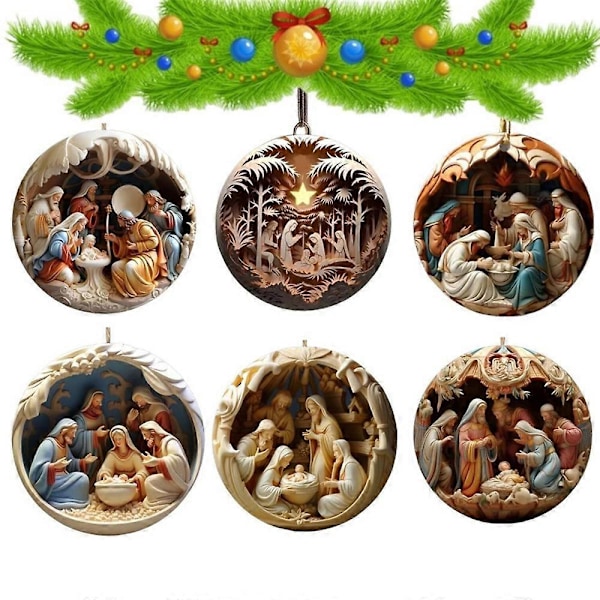 6 st Julkrubba Ornament, Akryl Julkrubba Julgransprydnad, Hängande Ornament Julkrubba Hänge