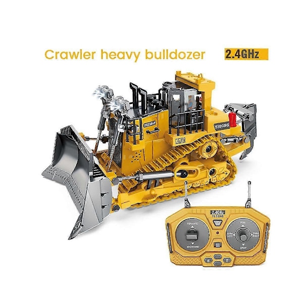 1:24 2.4ghz 9 Kanaler Fjärrstyrd Traktor Leksak Bulldozer Rc Aluminium Legering Engineering Traktor T