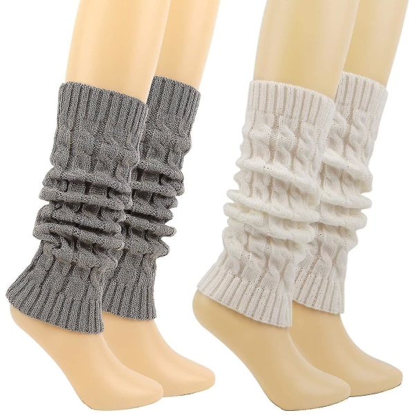 2 paria naisten leggingsejä, jalkojen lämmittimet (2 kpl, valkoinen, harmaa)