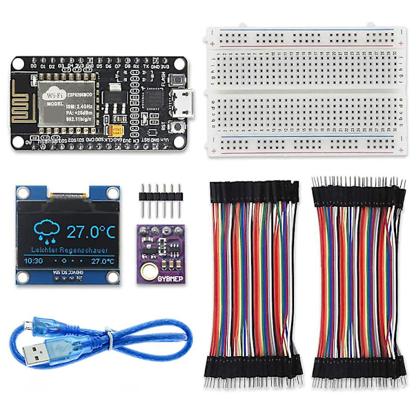 WiFi väderstationssats BME280 temperatur fuktighet tryck sensor + OLED IIC LCD-skärm + Jumpe