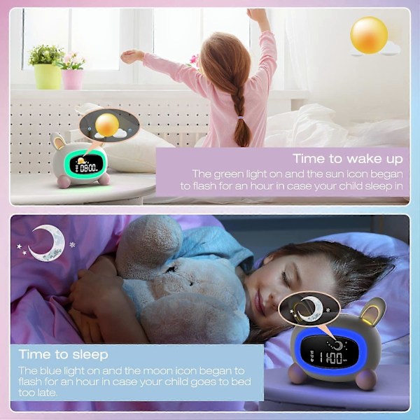 Barnalarmklocka Utbildande Barn Dag/Natt Luminous Digital LED Snooze Ljus Alarmklocka 5 Färger, 7 Musik, Kanin