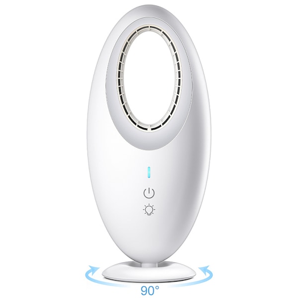 2025 Ny Desktop Bladeløs Fan Mini USB Opladning Desktop Natlampe 90° Automatisk Roterende Bladeløs Fan