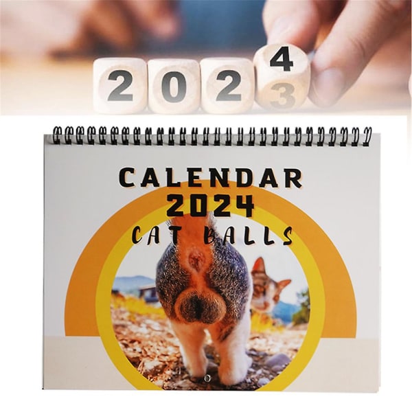 Funny Cat Balls Calendar 2024 12 Month Cat Butthole Väggkalender Hemmakontor Konstdekoration Gag White Elephan