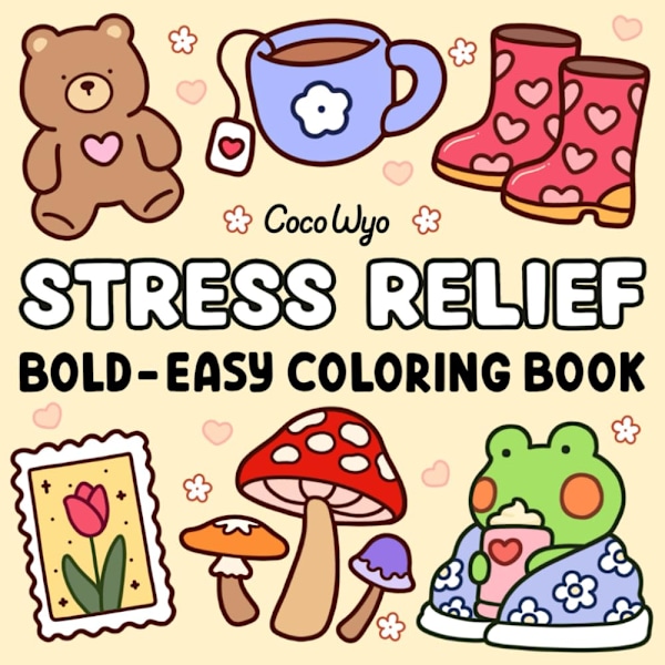 Stress Relief: Malebog for voksne og børn, dristig og afslappende, simpelt og stort design, velegnet til afslapning