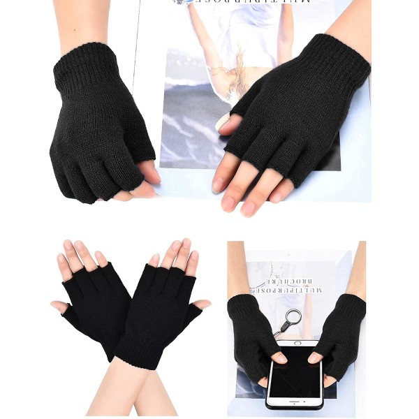 2 par Fingerless Handskar Half Finger Vantar Vinter Enfärgad Stickade Skrivhandskar för pojkar och flickor