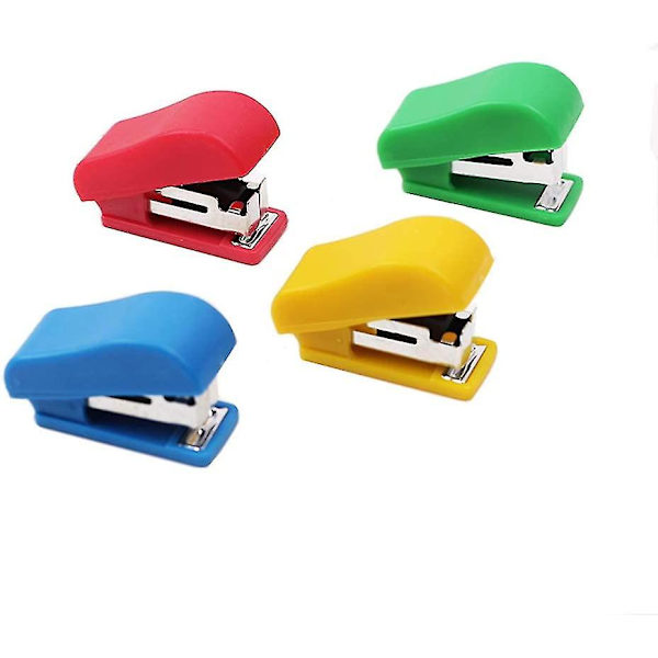 10 sett mini kontor stiftemaskin med 10# stifter, liten hånd stiftemaskin bærbar skrivebord stiftemaskin student stiftemaskin tilfeldig farge