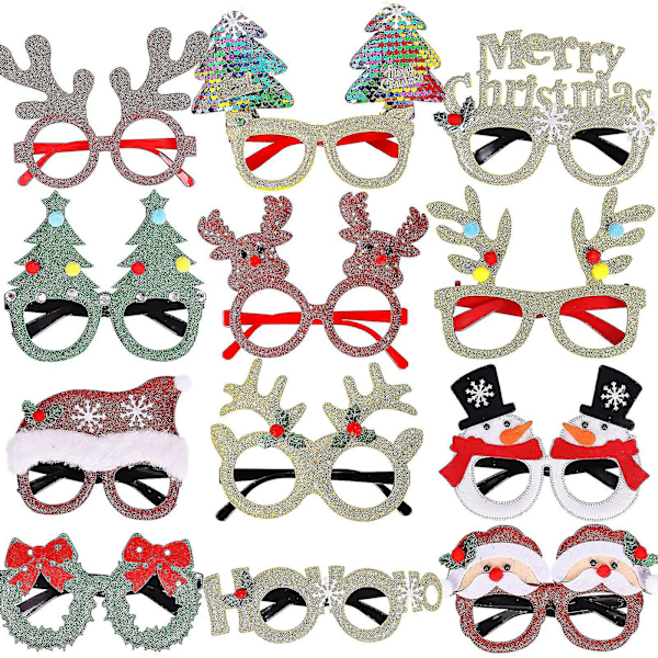 12pcs Christmas Glasses Glitter Party Glasses Frames Christmas Decoration Costume Eyeglasses For Christmas Parties Holiday Favors Photo Booth-mxbc