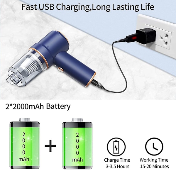 Håndholdt ledningsfri støvsuger, USB 42000 RPM bærbar trykluftstøvblæser, genopladelig Min