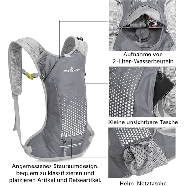 Vätskeryggsäck, utrustad med 2L vattenpåse, hjälmväska, ryggsäck, kan hålla vatten, lämplig för cykling, löpning, jogging