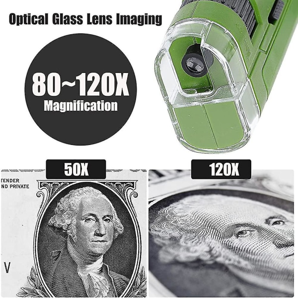 80-120x kannettava mikroskooppi lapsille ja aloittelijoille, mini taskumikroskooppi