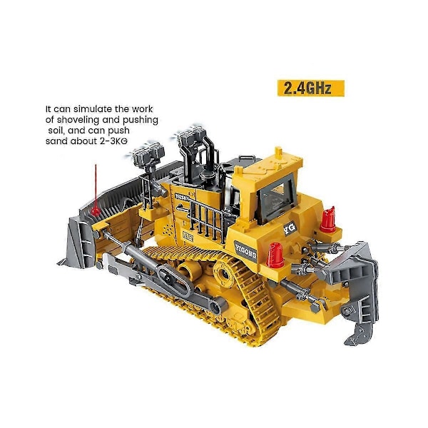 1:24 2.4ghz 9 Kanaler Fjärrstyrd Traktor Leksak Bulldozer Rc Aluminium Legering Engineering Traktor T