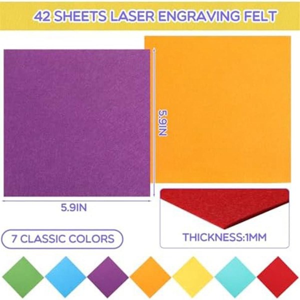 42 ark med lasergraverte materialer Lasergraverte filtark for lasergravering, skjæring, DIY E
