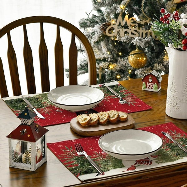 Julbordsunderlägg , 12x18 tum Säsongsbetonade julbordsunderlägg Tvättbara bordsmattor Set med 6