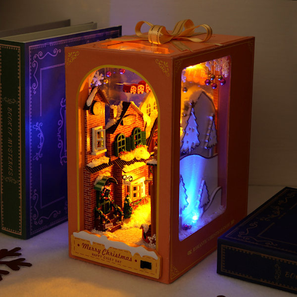 DIY hytte julebog håndsamlet tredimensionel bogstand model legetøj ornamenter kreativ gave puslespil gi